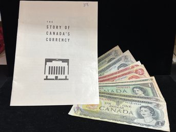 'The Story Of Canada's Currency' Book With Lot Of 8 Canadian Notes 5 $1s And 3 $2s