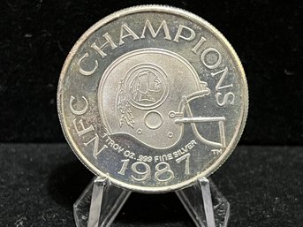 Washington Red Skins 1987 NFC Championship 1 Oz .999 Silver Round