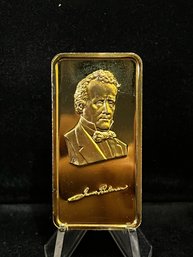 The Hamilton Mint American Presidents 'James Buchanan' Gold Plated One Troy Ounce .999 Fine Silver Bar