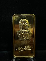 The Hamilton Mint American Presidents 'John Tyler' Gold Plated One Troy Ounce .999 Fine Silver Bar