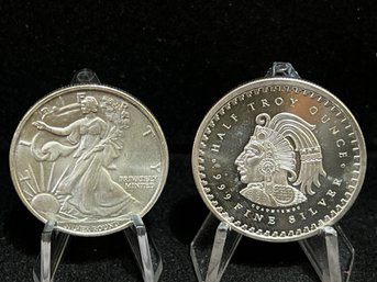 Pair Of 1/2 Troy Ounce .999 Fine Silver Rounds - 1 Ounce Total