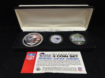 2004 Silver Eagle New England Patriots Colorized 3 Piece Set - Eagle, State Quarter, Kennedy Half