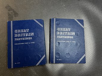 2 Great Britain Farthing Coin Albums - 58 Coins