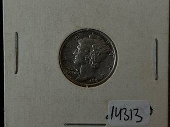 1918 P Mercury Silver Dime - Very Fine