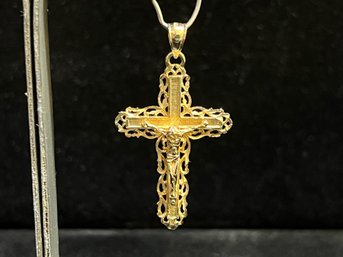 14K Yellow Gold Bright Cut Crucifix Pendant