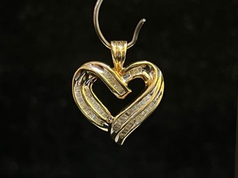 10K Yellow Gold Double Row Diamond Heart Pendant