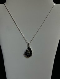 925 Sterling Silver Black Spinel And Diamond Necklace - 18 Inches