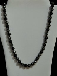 Black And Silver Colored Heavy Bead Necklace - 30 Inches - 8mm