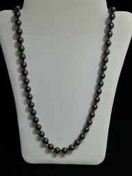 Silver Colored Polished Heavy Bead Necklace - 34 Inches - 8mm