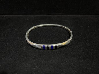 925 Sterling Silver Bracelet With Black And Blue Striped Enamel