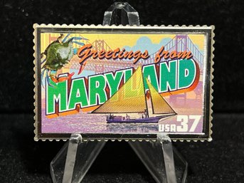 Greetings From America USPS Silver State Stamp 'Maryland' 23.6g .999 Fine Silver Bar