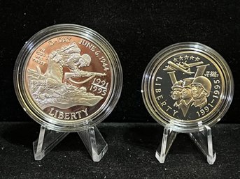 1991 - 1995 World War II 50th Anniversary Coin Set Silver Dollar And Clad Half Dollar - Proof