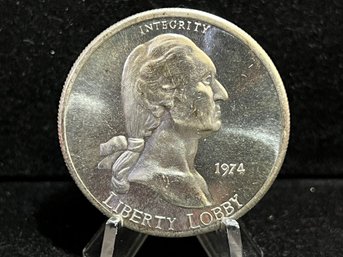 1974 Liberty Lobby George Washington One Troy Ounce .999 Fine Silver Round