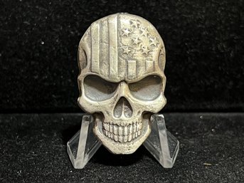 MK Barz American Flag Skull Two Ounce .999 Fine Silver Piece