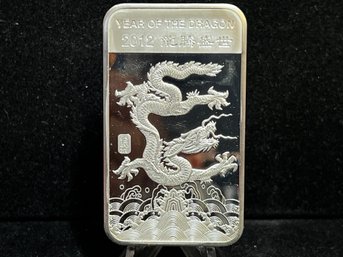 2012 Year Of The Dragon Five Ounce .999 Fine Silver Bar