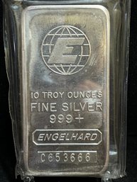 Englehard Logo Ten Troy Ounce .999 Fine Silver Bar - Unique Serial Number