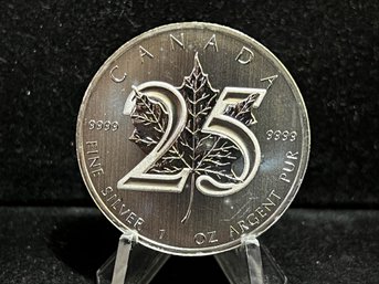 2013 25 Years Of The Maple Leafs Five Dollar One Troy Ounce .999 Fine Silver Coin
