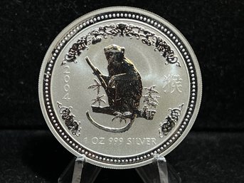 2004 Australia Year Of The Monkey One Dollar One Troy Ounce .999 Fine Silver Coin