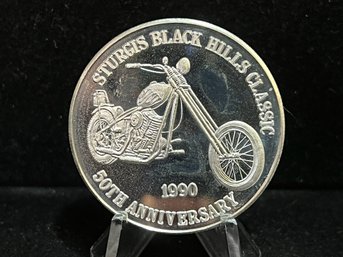 1990 Sturgis Black Hills Classic 50th Anniversary One Troy Ounce .999 Fine Silver Round