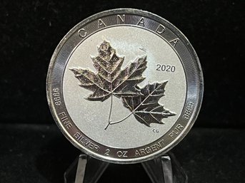 Canadian Maple Leaf 10 Dollar Two Troy Ounce .999 Fine Silver Round