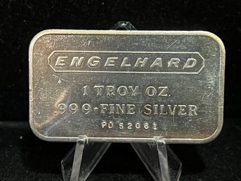 Vintage Englehard One Troy Ounce .999 Fine Silver Bar