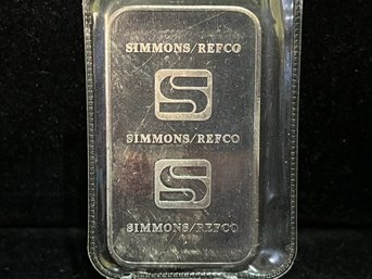 Simmons Refco Metals One Troy Ounce .999 Fine Silver Bar