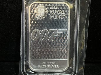 The Royal Mint 007 Diamonds Are Forever One Troy Ounce .999 Fine Silver Bar