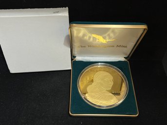 2000 Washington Mint Giant Sacagawea Gold Plated Four Troy Ounce .999 Fine Silver Round