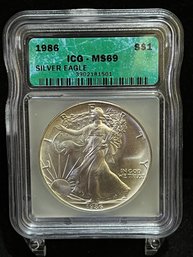 1986 Silver Eagle 1 Oz .999 Silver Bullion ICG MS69