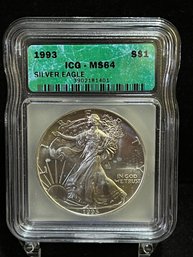 1993 Silver Eagle 1 Oz .999 Silver Bullion ICG MS69
