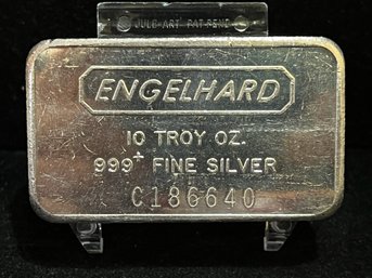 Vintage Englehard Ten Troy Ounce .999 Fine Silver Bar