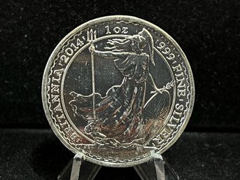 2014 England Britannia 2 Pound One Troy Ounce .999 Fine Silver Coin