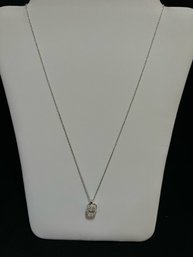 .925 Sterling Silver Prince Of Wales Chain With Floating Synthetic Diamond Pendant - 18 Inches