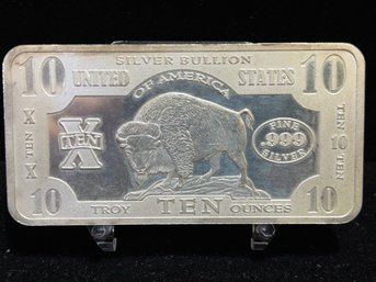 American Buffalo Ten Troy Ounce .999 Fine Silver Bar