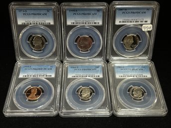 Lot Of 6 PCGS Certified US Type Coins - Jefferson Nickel, Roosevelt Dime, Lincoln Cent - All Graded PR69DCAM