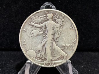 1938 D Walking Liberty Silver Half Dollar - Fine - KEY DATE