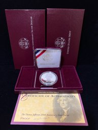 1993 US Mint Thomas Jefferson 250th Anniversary Silver Proof Dollar