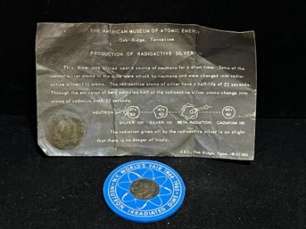 1947 Irradiated Roosevelt Silver Dime - Worlds Fair 1964 - With COA