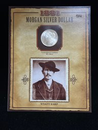 1881 S Morgan Silver Dollar - Uncirculated - Wyatt Earp Stamp And Card