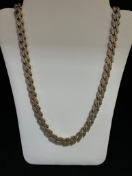 925 Sterling Silver Gold Plated Curb Chain Necklace With Diamonds - 22 Inches 8mm Links