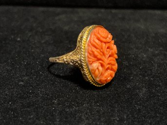 Vintage 10K Gold Coral Ring Size 7.5