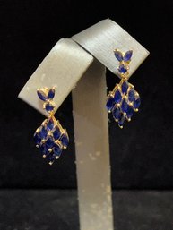 Vintage 14k Gold 12 Stone Sapphire Earrings