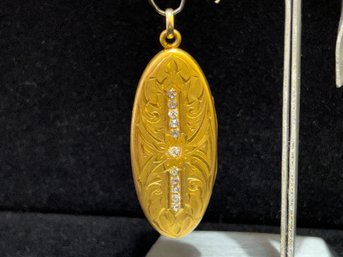 Vintage Gold Filled Oblong Locket With White Gemstones
