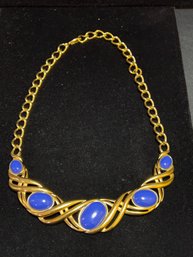 Vintage Signed 'Monet' Costume Necklace With Blue Cabochon