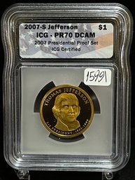 2007 S US Thomas Jefferson Presidential Dollar - ICG PR70 DCAM