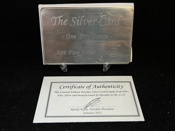 1 Oz .999 Silver Bullion Bar - Business Card Size With Sleeve