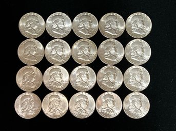 Roll Of US 90 Percent Silver Franklin Half Dollars - 1963