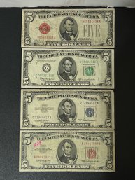 $20 Face Value Lot Of Series 1963, 1953, 1950, And 1928 Five Dollar Bills - Silver Cert, Federal Reserve