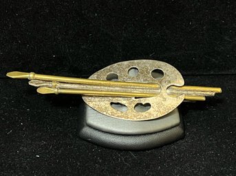 925 Sterling Silver Easel And Paint Brush Brooch