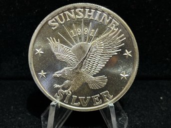 Vintage 1991 Sunshine Mining .999 Fine Silver 1 Troy Ounce Round